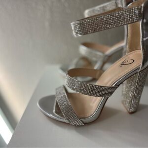 Windsor Silver Crystal Block Heels